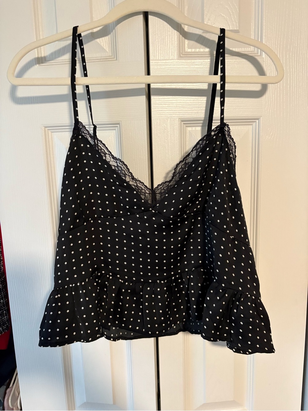 American Eagle Black Polka Dot Lace Trim Cami